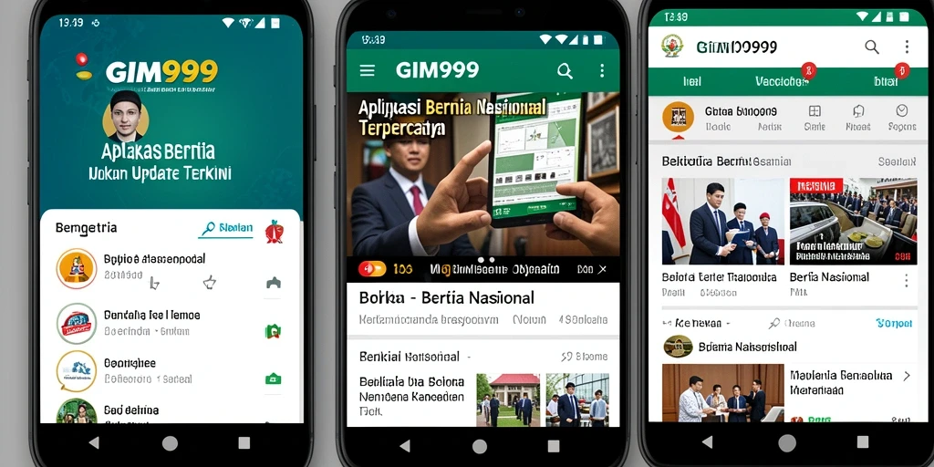 Screenshot utama GIM999 menunjukkan tampilan antarmuka aplikasi Berita Nasional.
