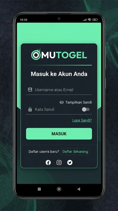 Tampilan halaman login omutogel